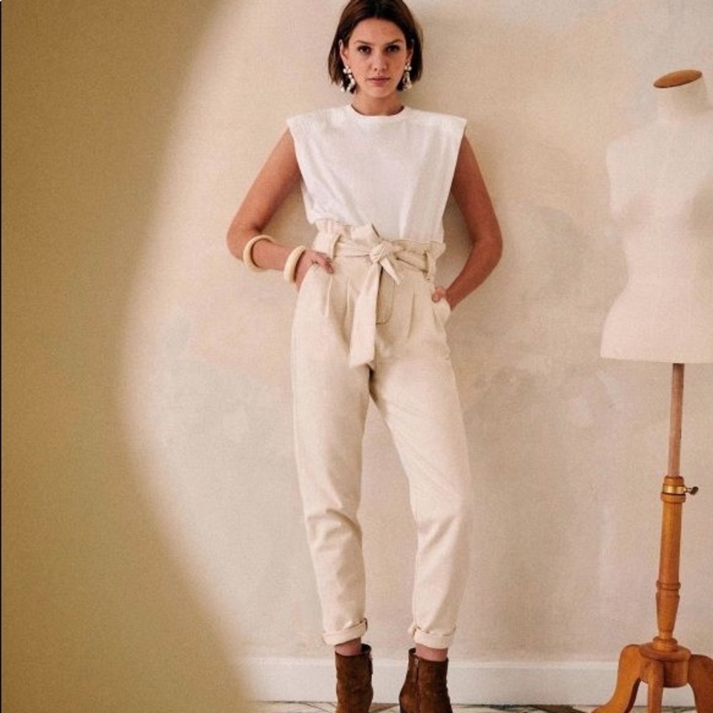 Sezane Austin Trousers in Flecked Ecru, Size 4